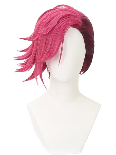 bi bi hou Arcane Vi Cosplay Perücke Rot Länge 38cm Anime Arcane Verkleidung Vi Wig Halloween Karneval Party Kostüm Zubehör Anime Perücke Erwachsene von bi bi hou