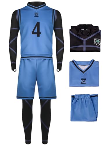 bi bi hou Blue Lock Cosplay Chigiri Hyoma Kostüm Trikot Set Oberteil Shorts und Jumpsuit Blue Lock Chigiri Hyoma Uniform Football Jersey Weihnachten Halloween Karneval Party Sport Kostüm von bi bi hou