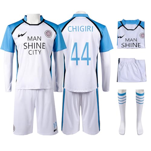 bi bi hou Blue Lock Cosplay Chigiri Hyoma Kostüm Trikot Set Oberteil Shorts und Socken Blue Lock Chigiri Hyoma Uniform Football Jersey Weihnachten Halloween Karneval Party Sport Kostüm von bi bi hou