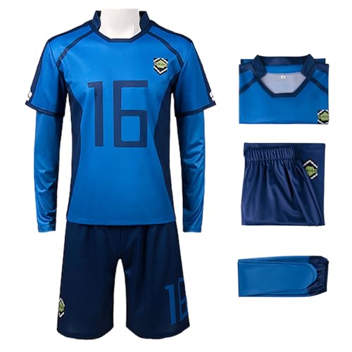 bi bi hou Blue Lock Cosplay Hiori You Kostüm Trikot Set Oberteil Shorts und Socken Blue Lock Hiori You Uniform Football Jersey Weihnachten Halloween Karneval Party Sport Kostüm von bi bi hou