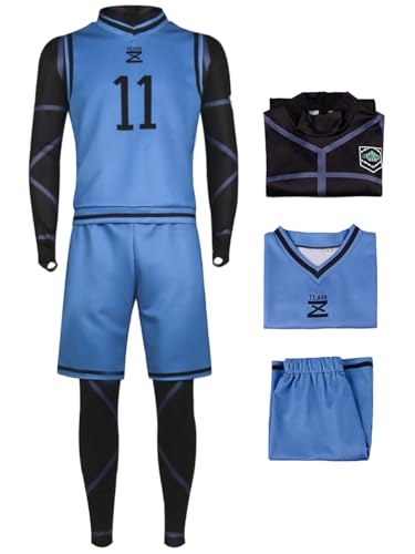 bi bi hou Blue Lock Cosplay Isagi Yoichi Kostüm Trikot Set Oberteil Shorts und Jumpsuit Blue Lock Isagi Yoichi Uniform Football Jersey Weihnachten Halloween Karneval Party Sport Kostüm von bi bi hou
