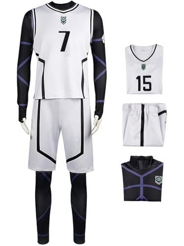 bi bi hou Blue Lock Cosplay Nagi Seishiro Kostüm Trikot Set Oberteil Shorts und Jumpsuit Blue Lock Nagi Seishiro Uniform Football Jersey Weihnachten Halloween Karneval Party Sport Kostüm von bi bi hou