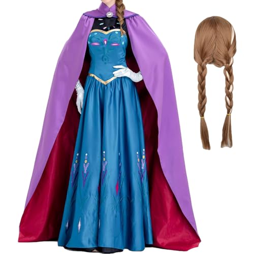 bi bi hou Damen Anna Prinzessin Kleid mit Perücke Schneekönigin Verkleidung Prinzessin Anna Cosplay Kostüm Weihnachten Halloween Karneval Party Bühnenauftritt Kostüm für Erwachsene bi bi hou Damen Anna Prinzessin Kleid mit Perücke Schneekönigin Verkleidung Prinzessin Anna Cosplay Kostüm Weihnachten Halloween Karneval Party Bühnenauftritt Kostüm für Erwachsene von bi bi hou