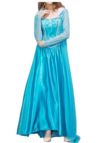 bi bi hou Damen ELSA Prinzessin Kleid mit Perücke Schneekönigin Verkleidung Prinzessin ELSA Cosplay Kostüm Weihnachten Halloween Karneval Party Bühnenauftritt Kostüm für Erwachsene von bi bi hou