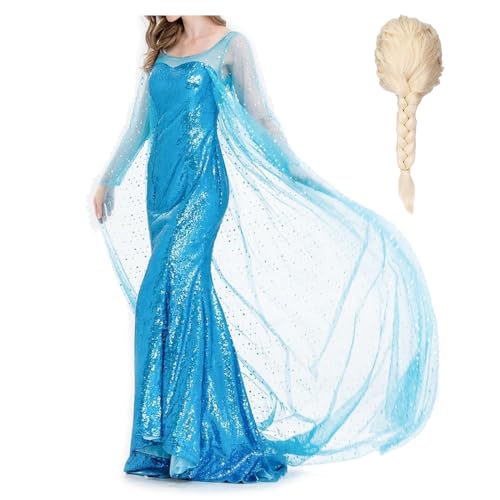 bi bi hou Damen ELSA Prinzessin Kleid mit Perücke Schneekönigin Verkleidung Prinzessin ELSA Cosplay Kostüm Weihnachten Halloween Karneval Party Bühnenauftritt Kostüm für Erwachsene bi bi hou Damen ELSA Prinzessin Kleid mit Perücke Schneekönigin Verkleidung Prinzessin ELSA Cosplay Kostüm Weihnachten Halloween Karneval Party Bühnenauftritt Kostüm für Erwachsene von bi bi hou