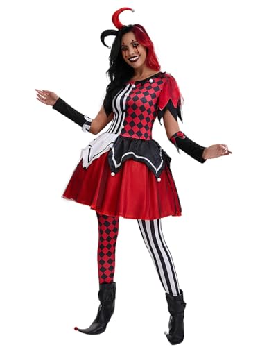 bi bi hou Damen Killer Clown Kostüm Schwarz und Rot 4 Teile Halloween Clowns Verkleidung Horror Clown Girl Kleid Terror Scary Halloween Cosplay Karneval Party Bühnenauftritt Kostüm bi bi hou Damen Killer Clown Kostüm Schwarz und Rot 4 Teile Halloween Clowns Verkleidung Horror Clown Girl Kleid Terror Scary Halloween Cosplay Karneval Party Bühnenauftritt Kostüm von bi bi hou