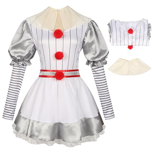 bi bi hou Damen Pennywise Kostüm Komplettes Set Film Clown IT Verkleidung Killer Clown Girl Pennywise Kleid Terror Scary Psychopath Halloween Cosplay Karneval Party Bühnenauftritt Kostüm bi bi hou Damen Pennywise Kostüm Komplettes Set Film Clown IT Verkleidung Killer Clown Girl Pennywise Kleid Terror Scary Psychopath Halloween Cosplay Karneval Party Bühnenauftritt Kostüm von bi bi hou