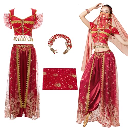 Bi Bi Hou Damen Jasmin Prinzessin Kostüm - Aladdin Arabische Verkleidung Mit Zubehör - Bauchtanz Outfit für Halloween, Karneval, Party, Bühnenauftritt - Erwachsene Bi Bi Hou Damen Jasmin Prinzessin Kostüm - Aladdin Arabische Verkleidung Mit Zubehör - Bauchtanz Outfit für Halloween, Karneval, Party, Bühnenauftritt - Erwachsene von bi bi hou