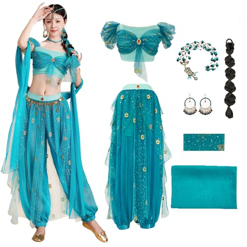 Bi Bi Hou Damen Jasmin Prinzessin Kostüm - Aladdin Arabische Verkleidung Mit Zubehör - Bauchtanz Outfit für Halloween, Karneval, Party, Bühnenauftritt - Erwachsene Bi Bi Hou Damen Jasmin Prinzessin Kostüm - Aladdin Arabische Verkleidung Mit Zubehör - Bauchtanz Outfit für Halloween, Karneval, Party, Bühnenauftritt - Erwachsene von bi bi hou