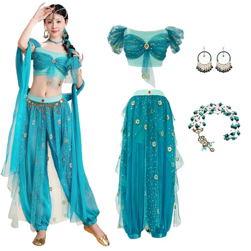 bi bi hou Damen Prinzessin Jasmin Kostüm mit Zubehör Prinzessin Aladdin Kostüm Arabische Prinzessin Verkleidung Bauchtanz Outfit Halloween Karneval Party Bühnenauftritt Kostüm für Erwachsene bi bi hou Damen Prinzessin Jasmin Kostüm mit Zubehör Prinzessin Aladdin Kostüm Arabische Prinzessin Verkleidung Bauchtanz Outfit Halloween Karneval Party Bühnenauftritt Kostüm für Erwachsene von bi bi hou