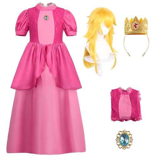 bi bi hou Damen Prinzessin Peach Kleid mit Zubehör Perücke Peach Cosplay Verkleidung Prinzessin Kostüm Rosa/Weiß Weihnachten Halloween Karneval Party Bühnenauftritt Kostüm für Erwachsene bi bi hou Damen Prinzessin Peach Kleid mit Zubehör Perücke Peach Cosplay Verkleidung Prinzessin Kostüm Rosa/Weiß Weihnachten Halloween Karneval Party Bühnenauftritt Kostüm für Erwachsene von bi bi hou