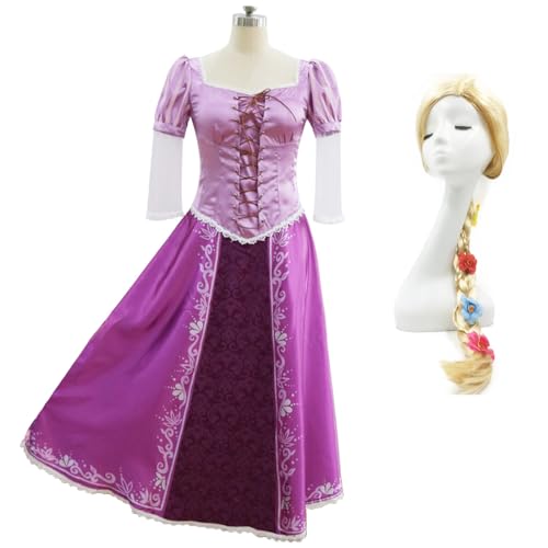 bi bi hou Damen Prinzessin Raiponce Kleid mit Perücke Raiponce Cosplay Verkleidung Prinzessin Kostüm Weihnachten Halloween Karneval Party Bühnenauftritt Kostüm für Erwachsene bi bi hou Damen Prinzessin Raiponce Kleid mit Perücke Raiponce Cosplay Verkleidung Prinzessin Kostüm Weihnachten Halloween Karneval Party Bühnenauftritt Kostüm für Erwachsene von bi bi hou