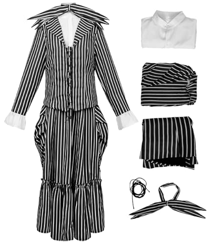 bi bi hou Damen Sally Jack Skellington Cosplay Kostüm Set Skelett Braut Sally Verkleidung Schwarz und Weiß Gestreifter Anzug Uniform Gothic Halloween Karneval Party Bühnenauftritt Kostüm bi bi hou Damen Sally Jack Skellington Cosplay Kostüm Set Skelett Braut Sally Verkleidung Schwarz und Weiß Gestreifter Anzug Uniform Gothic Halloween Karneval Party Bühnenauftritt Kostüm von bi bi hou