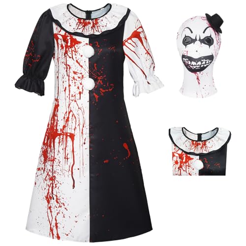 bi bi hou Damen Terrifier Kostüm mit Masken Art The Clown Verkleidung Horror Killer Clown Kleid Schwarz und Weiß Terror Scary Halloween Cosplay Karneval Party Bühnenauftritt Kostüm bi bi hou Damen Terrifier Kostüm mit Masken Art The Clown Verkleidung Horror Killer Clown Kleid Schwarz und Weiß Terror Scary Halloween Cosplay Karneval Party Bühnenauftritt Kostüm von bi bi hou