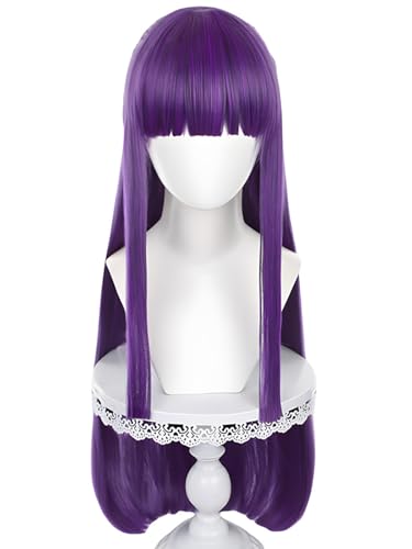 bi bi hou Fren Cosplay Perücke Violett Glattes Länge 80cm Anime Frieren at the Funeral Verkleidung Fren Wig Halloween Karneval Party Kostüm Zubehör Anime Perücke Erwachsene von bi bi hou