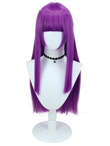 bi bi hou Fren Cosplay Perücke Violett Glattes Länge 80cm Anime Frieren at the Funeral Verkleidung Fren Wig Halloween Karneval Party Kostüm Zubehör Anime Perücke Erwachsene von bi bi hou