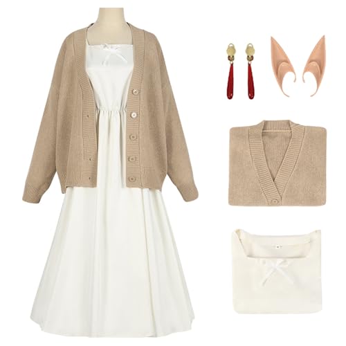 bi bi hou Frieren Cosplay Kostüm Set mit Perücke Anime Frieren at The Funeral Verkleidung Frieren Cosplay Costume Halloween Karneval Weihnachten Party Bühnenauftritt Kostüm für Erwachsene von bi bi hou