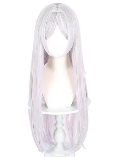 bi bi hou Frieren Cosplay Perücke Weiß Glattes Länge 85cm Anime Frieren at the Funeral Verkleidung Wig Halloween Karneval Party Kostüm Zubehör Anime Perücke Erwachsene von bi bi hou