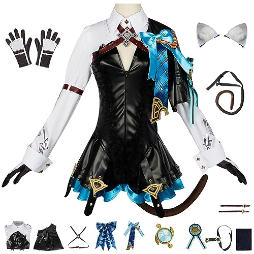 bi bi hou Genshin Impact Lynette Cosplay Kostüm Komplettes Set mit Perücke Genshin Lynette Cosplay Verkleidung Lynette Cosplay Uniform Halloween Karneval Party Bühnenauftritt Kostüm von bi bi hou