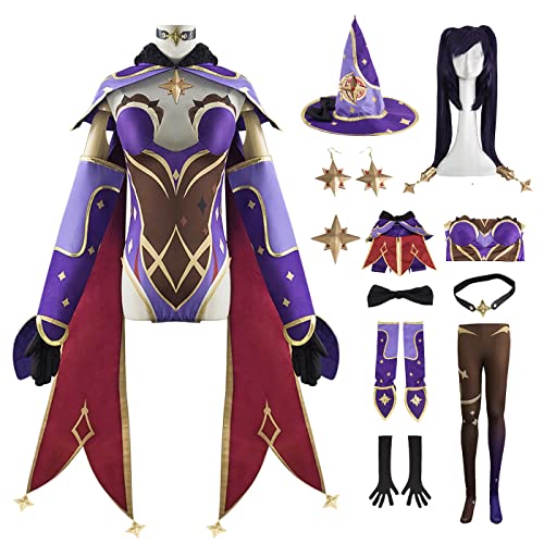bi bi hou Genshin Impact Mona Cosplay Kostüm Komplettes Set mit Perücke Genshin Mona Cosplay Verkleidung Mona Cosplay Uniform Halloween Karneval Party Bühnenauftritt Kostüm Erwachsene von bi bi hou