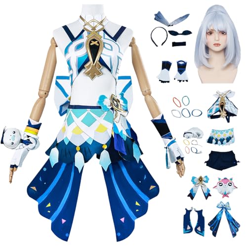 bi bi hou Genshin Impact Mualani Cosplay Kostüm Set mit Perücke Genshin Cosplay Verkleidung Mualani Cosplay Uniform Weihnachtstag Halloween Karneval Party Bühnenauftritt Kostüm Erwachsene von bi bi hou