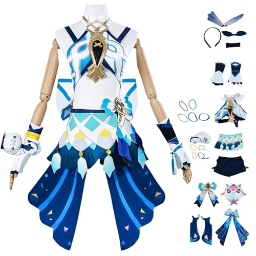 bi bi hou Genshin Impact Mualani Cosplay Kostüm Set mit Perücke Genshin Cosplay Verkleidung Mualani Cosplay Uniform Weihnachtstag Halloween Karneval Party Bühnenauftritt Kostüm Erwachsene von bi bi hou