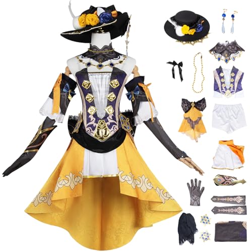 bi bi hou Genshin Impact Navia Cosplay Kostüm Komplettes Set mit Perücke Genshin Navia Verkleidung Regulär/Deluxe Navia Cosplay Uniform Halloween Karneval Party Bühnenauftritt Kostüm Erwachsene von bi bi hou