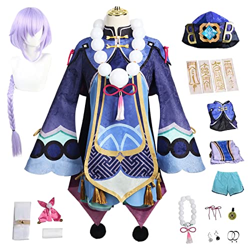 bi bi hou Genshin Impact Qiqi Cosplay Kostüm Komplettes Set mit Perücke Genshin Qiqi Cosplay Verkleidung Qiqi Cosplay Uniform Halloween Karneval Party Bühnenauftritt Kostüm Erwachsene von bi bi hou
