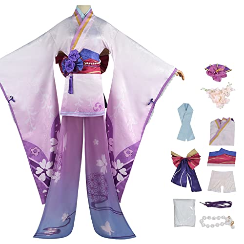 bi bi hou Genshin Impact Raiden Shogun Cosplay Kostüm Set mit Perücke Genshin Beelzebul Cosplay Verkleidung Raiden Ei/Raiden Makoto Cosplay Kimono Halloween Karneval Party Kostüm von bi bi hou