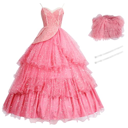 bi bi hou Glinda Cosplay Kostüm Wicked Hexe Glinda Verkleidung Hexen Kostüm Glinda Kleid Rosa Abendkleider Weihnachtstag Halloween Karneval Party Bühnenauftritt Kostüm Erwachsene von bi bi hou