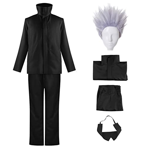 bi bi hou Gojo Satoru Cosplay Kostüm Komplettes Set mit Perücke Anime Jujutsu Kaisen Cosplay Verkleidung Satoru Gojo Cosplay Uniform Halloween Karneval Party Kostüm Erwachsene von bi bi hou