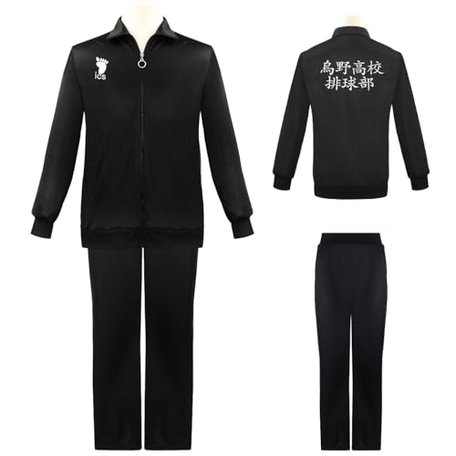 bi bi hou Haikyuu Cosplay Kostüm Jacke und Hose Karasuno High School Trikot Set Hinata Shoyo/Tobio Kageyama Verkleidung Schuluniform Sportbekleidung Weihnachten Halloween Karneval Party Kostüm von bi bi hou