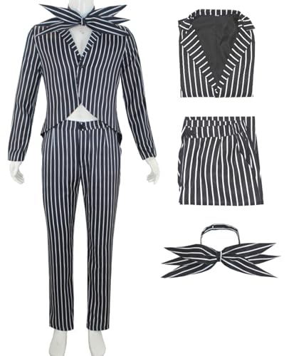 bi bi hou Herren Jack Skellington Cosplay Kostüm Set Skelett Bräutigam Jack Verkleidung Schwarz und Weiß Gestreifter Anzug Uniform Gothic Halloween Karneval Party Bühnenauftritt Kostüm bi bi hou Herren Jack Skellington Cosplay Kostüm Set Skelett Bräutigam Jack Verkleidung Schwarz und Weiß Gestreifter Anzug Uniform Gothic Halloween Karneval Party Bühnenauftritt Kostüm von bi bi hou