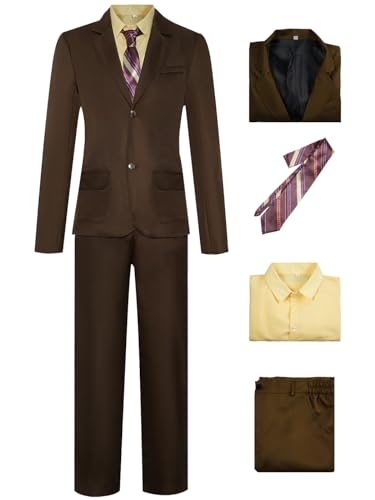 bi bi hou Herren Joker Cosplay Kostüm Komplettes Set Joker 2 Film Kostüm Clown Joker Verkleidung Braun Anzug Halloween Karneval Weihnachten Party Bühnenauftritt Kostüm Erwachsene von bi bi hou