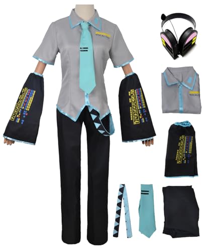 bi bi hou Herren Miku Cosplay Kostüm Set mit Kopfhörer H'atsune Miku Verkleidung Anime Miku Uniform Lackleder Weihnachten Halloween Karneval Party Bühnenauftritt Kostüm Erwachsene XXS-3XL bi bi hou Herren Miku Cosplay Kostüm Set mit Kopfhörer H'atsune Miku Verkleidung Anime Miku Uniform Lackleder Weihnachten Halloween Karneval Party Bühnenauftritt Kostüm Erwachsene XXS-3XL von bi bi hou