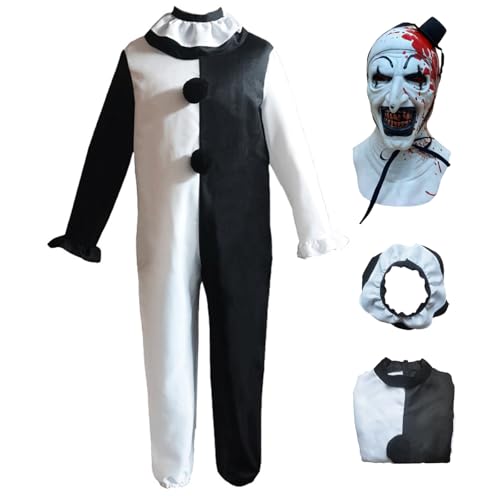 bi bi hou Herren Terrifier Kostüm mit Masken Art The Clown Verkleidung Horror Killer Clown Uniform Schwarz und Weiß Terror Scary Halloween Cosplay Karneval Party Bühnenauftritt Kostüm bi bi hou Herren Terrifier Kostüm mit Masken Art The Clown Verkleidung Horror Killer Clown Uniform Schwarz und Weiß Terror Scary Halloween Cosplay Karneval Party Bühnenauftritt Kostüm von bi bi hou