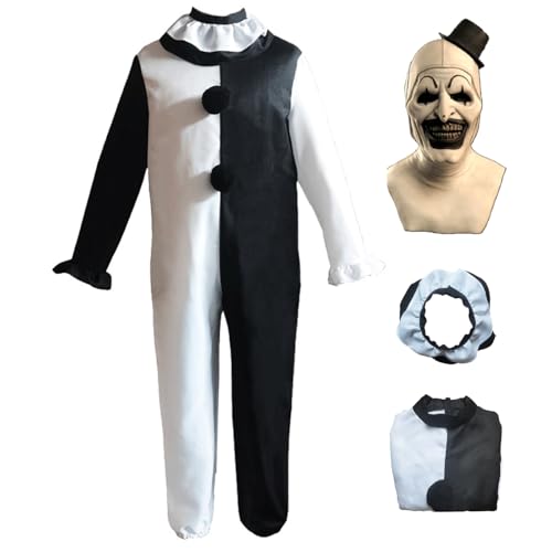 bi bi hou Herren Terrifier Kostüm mit Masken Art The Clown Verkleidung Horror Killer Clown Uniform Schwarz und Weiß Terror Scary Halloween Cosplay Karneval Party Bühnenauftritt Kostüm bi bi hou Herren Terrifier Kostüm mit Masken Art The Clown Verkleidung Horror Killer Clown Uniform Schwarz und Weiß Terror Scary Halloween Cosplay Karneval Party Bühnenauftritt Kostüm von bi bi hou