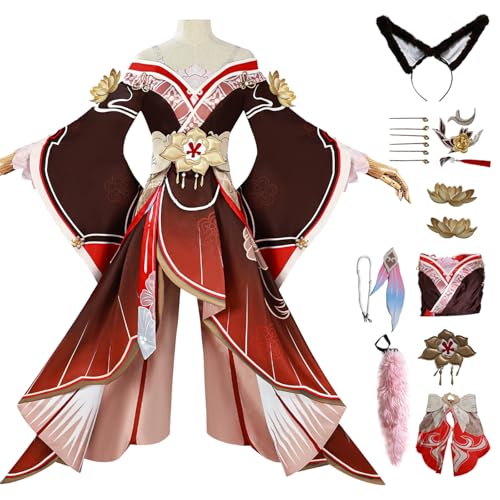 bi bi hou Honkai Star Rail Fugue Cosplay Kostüm Komplettes Set mit Perücke Star Rail Tingyun Cosplay Verkleidung Fugue Uniform Halloween Karneval Party Bühnenauftritt Kostüm Erwachsene von bi bi hou