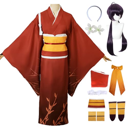 bi bi hou Izumi Kyouka Cosplay Kostüm Komplettes Set mit Perücke Anime Bungo Stray Dogs Cosplay Verkleidung Kyouka Izumi Kimono Halloween Karneval Party Bühnenauftritt Kostüm Erwachsene von bi bi hou