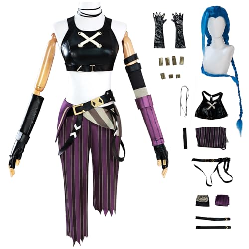 bi bi hou Jinx Cosplay Kostüm Komplettes Set mit Perücke Anime Arcane 2 Cosplay Verkleidung Jinx Uniform Weihnachtstag Halloween Karneval Party Bühnenauftritt Kostüm bi bi hou Jinx Cosplay Kostüm Komplettes Set mit Perücke Anime Arcane 2 Cosplay Verkleidung Jinx Uniform Weihnachtstag Halloween Karneval Party Bühnenauftritt Kostüm von bi bi hou