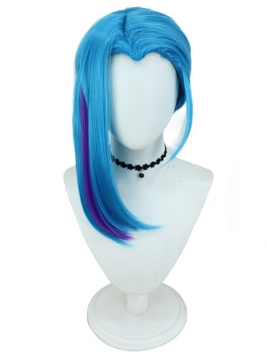 bi bi hou Jinx Cosplay Perücke Blau Pferdeschwanz Länge 37cm Anime Arcane 2 Verkleidung Jinx Wig Halloween Karneval Party Kostüm Zubehör Anime Perücke Erwachsene von bi bi hou