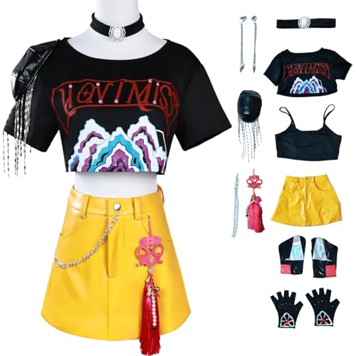 bi bi hou KPop Mira Cosplay Kostüm Set Anime K-Pop Demon Hunters Verkleidung Mira Uniform Weihnachten Halloween Karneval Party Bühnenauftritt Kostüm für Erwachsene von bi bi hou