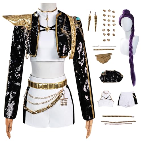 bi bi hou KPop Rumi Cosplay Kostüm Set mit Perücke Anime K-Pop Demon Hunters Verkleidung Rumi Uniform Schwarz Weihnachten Halloween Karneval Party Bühnenauftritt Kostüm für Erwachsene bi bi hou KPop Rumi Cosplay Kostüm Set mit Perücke Anime K-Pop Demon Hunters Verkleidung Rumi Uniform Schwarz Weihnachten Halloween Karneval Party Bühnenauftritt Kostüm für Erwachsene von bi bi hou