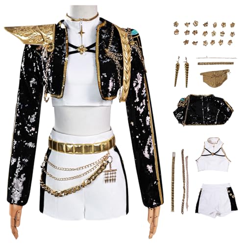 bi bi hou KPop Rumi Cosplay Kostüm Set mit Perücke Anime K-Pop Demon Hunters Verkleidung Rumi Uniform Schwarz Weihnachten Halloween Karneval Party Bühnenauftritt Kostüm für Erwachsene bi bi hou KPop Rumi Cosplay Kostüm Set mit Perücke Anime K-Pop Demon Hunters Verkleidung Rumi Uniform Schwarz Weihnachten Halloween Karneval Party Bühnenauftritt Kostüm für Erwachsene von bi bi hou