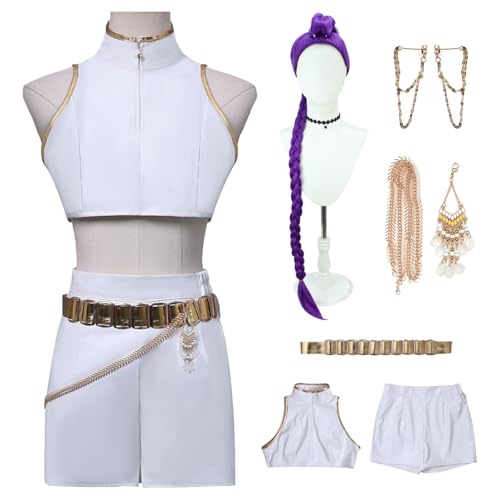 bi bi hou KPop Rumi Cosplay Kostüm Set mit Perücke Anime K-Pop Demon Hunters Verkleidung Rumi Uniform Weiß Weihnachten Halloween Karneval Party Bühnenauftritt Kostüm für Erwachsene bi bi hou KPop Rumi Cosplay Kostüm Set mit Perücke Anime K-Pop Demon Hunters Verkleidung Rumi Uniform Weiß Weihnachten Halloween Karneval Party Bühnenauftritt Kostüm für Erwachsene von bi bi hou