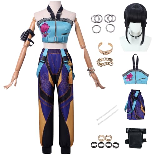 bi bi hou Zoe Cosplay Kostüm Set mit Perücke Anime Demon Hunters Verkleidung Zoe Uniform Weihnachten Halloween Karneval Party Bühnenauftritt Kostüm für Erwachsene von bi bi hou