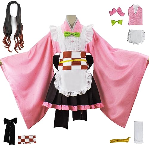 bi bi hou Kamado Nezuko Cosplay Kostüm mit Perücke Nezuko Maid Dress Anime Cosplay Kostüm Kimetsu no Yaiba Kimono Lolita Kleid Halloween Karneval Party Kostüm für Erwachsene bi bi hou Kamado Nezuko Cosplay Kostüm mit Perücke Nezuko Maid Dress Anime Cosplay Kostüm Kimetsu no Yaiba Kimono Lolita Kleid Halloween Karneval Party Kostüm für Erwachsene von bi bi hou