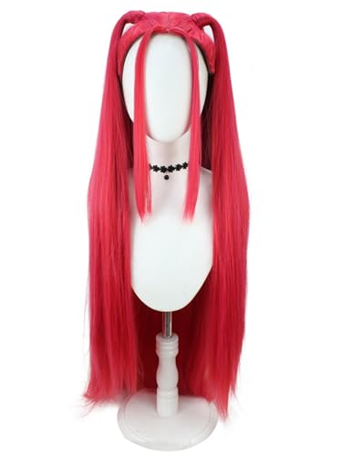 bi bi hou Mira Cosplay Perücke Rot Länge 95cm Anime KPop Demon Hunters Verkleidung Mira Wig Halloween Karneval Party Kostüm Zubehör Anime Perücke Erwachsene von bi bi hou
