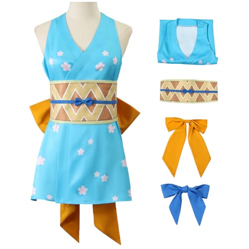 bi bi hou Nami Cosplay Kostüm Set mit Perücke Anime Verkleidung Nami Kleidung Blau Kimono Halloween Karneval Weihnachten Party Bühnenauftritt Kostüm für Erwachsene von bi bi hou