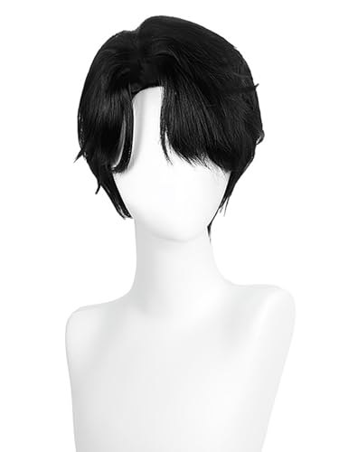 bi bi hou Saja Boys Jinu Cosplay Perücke Schwarz Länge 30cm Anime KPop Demon Hunters Verkleidung Sajaboys Jinu Wig Halloween Karneval Party Kostüm Zubehör Anime Perücke Erwachsene von bi bi hou